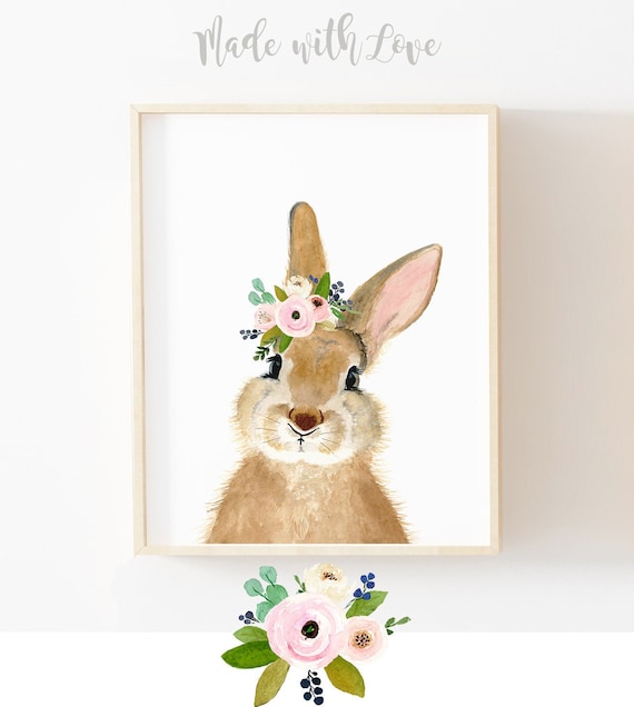 Kid wall art Watercolour animal print Bunny Art PRINT A4 21x29 children wall art watercolour bunny painting girl pink boy blue pastel rustic