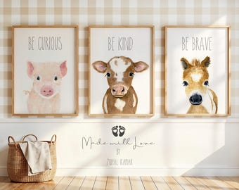 Watercolor Farm Animal Nursery Prints, Baby Shower Decor