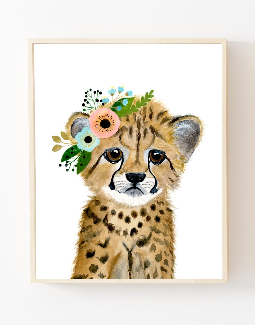 保育園のサファリの赤ちゃん、チーターの子、動物の絵、水彩画の