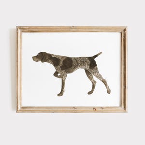 ジャーマン・ショートヘアード・ポインターのアート、犬の絵、水彩画のジャーマン・ショートヘアード・ポインターの絵、狩猟用の保育園のアート、アヒルの保育園、狩猟用のアート