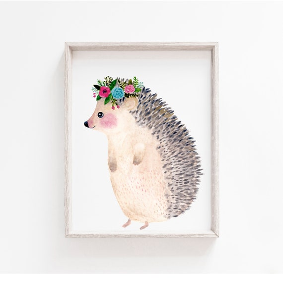 Hedgehog animal nursery art print babies and kids cute illustrated