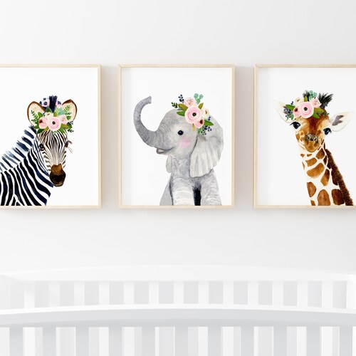 Safari Babies Elephant Animal Paintingssafari Nursery Art Etsy