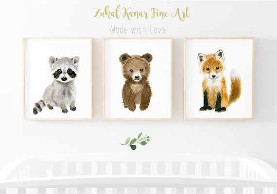 Woodland Nursery Decor Set of 3 Woodlant Prints Woodland Baby