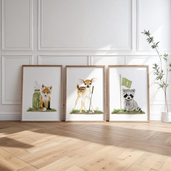 Golf Woodland Animals Prints, Golf Nursery Decor, Golf Sports Nursery, Sports Baby Animals Prints ,Boy Nursery Decor, Baby shower gift