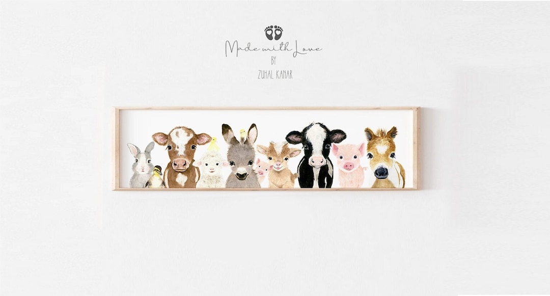 Farm Pano Nursery Print, Baby Animal Nursery Art, Farm Animal