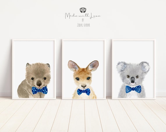 Nursery Wall Art Australian Animals Prints - Kangaroo, Koala, Wombat ...