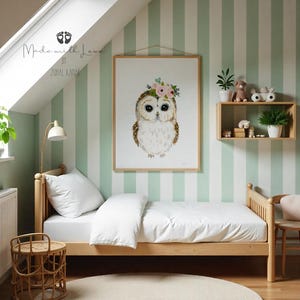 Eulenmalerei in Aquarell Optik, Eulenmalerei, Eulenmalerei, Blumenkinderzimmer, Babyparty-Dekor, Mädchen-Enkelgeschenk Bild 7
