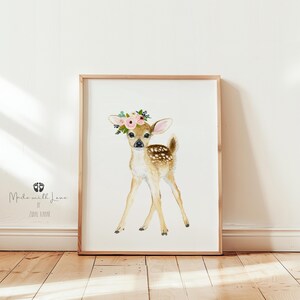 Woodland nursery deer decor, Woodland Nursery gift, Deer fawn Painting, deer fawn, Deer baby girl nursery fawn, deer nursery, deer painting image 2