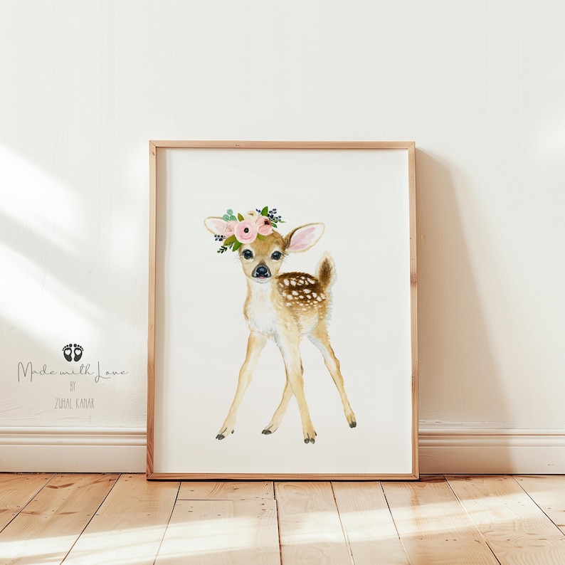 Woodland nursery deer decor, Woodland Nursery gift, Deer fawn Painting, deer fawn, Deer baby girl nursery fawn, deer nursery, deer painting image 2