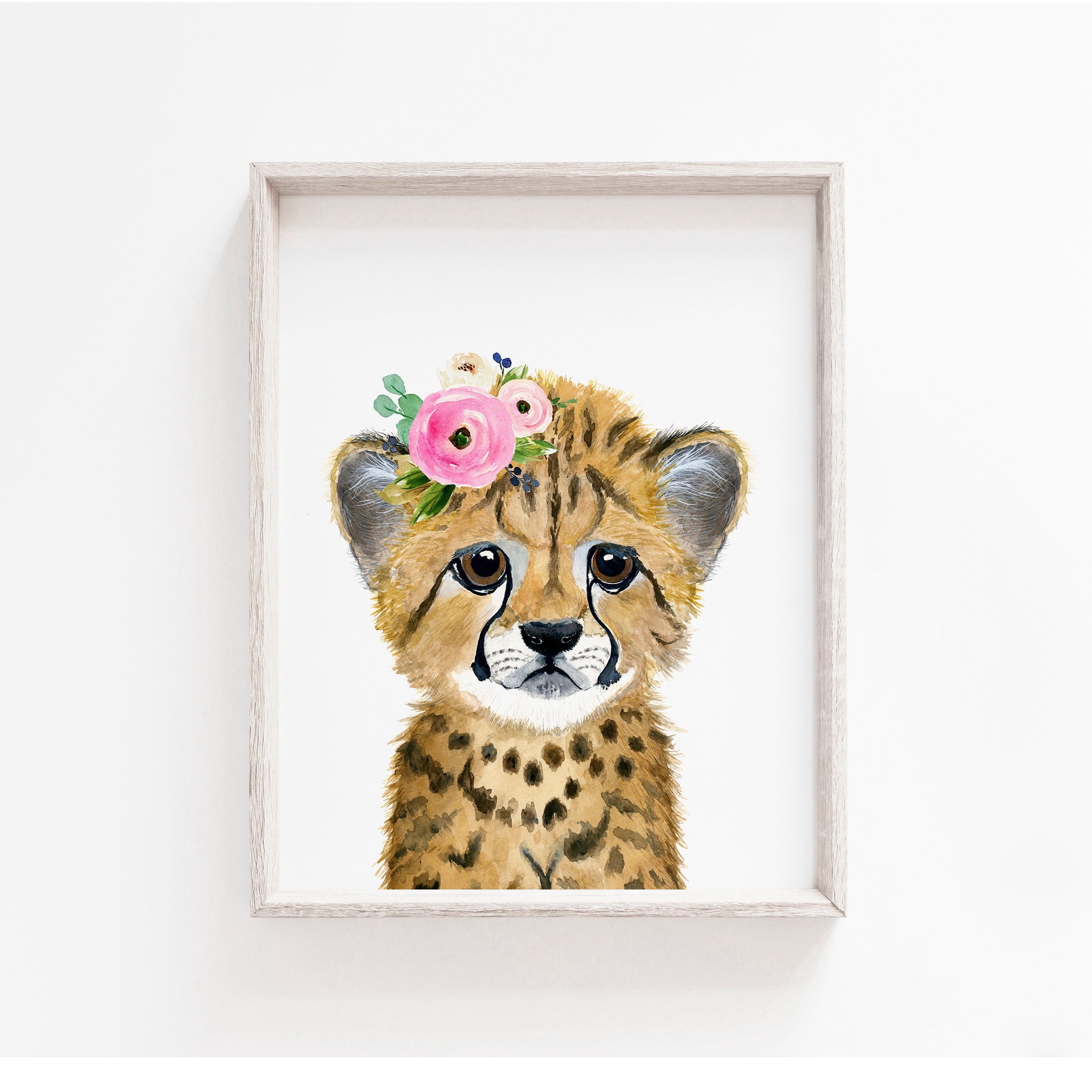 保育園のサファリの赤ちゃん、チーターの赤ちゃん、動物の絵画、水彩画