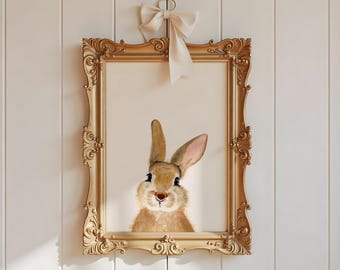 Lámina infantil de conejito en acuarela, decoración de pared con animales bebés del bosque.