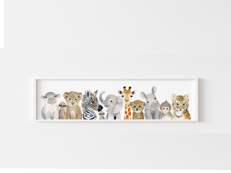 Safari Pano Nursery Print, Baby Animal Nursery Art, Safari Animal Watercolor, Jungle Baby Room Decor, Nursery Canvas Print, Canvas or PAPER 画像 2