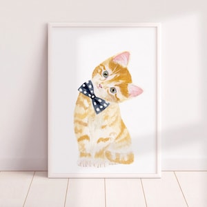 CLEARENCE-Kitten print, 8x10 in, Nursery kitten wall art , nursery kitten art, cat painting , cat poster , watercolor animal prints, gift,