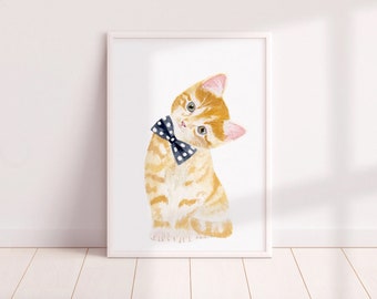 CLEARENCE-Kitten print, 8x10 in, Nursery kitten wall art , nursery kitten art, cat painting , cat poster , watercolor animal prints, gift,