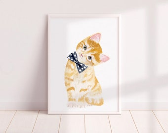 LIQUIDACIÓN - Impresión de gatito, 8 x 10 pulgadas, arte de pared de gatito para guardería, arte de gatito para guardería, pintura de gato, póster de gato, impresiones de animales en acuarela, regalo,