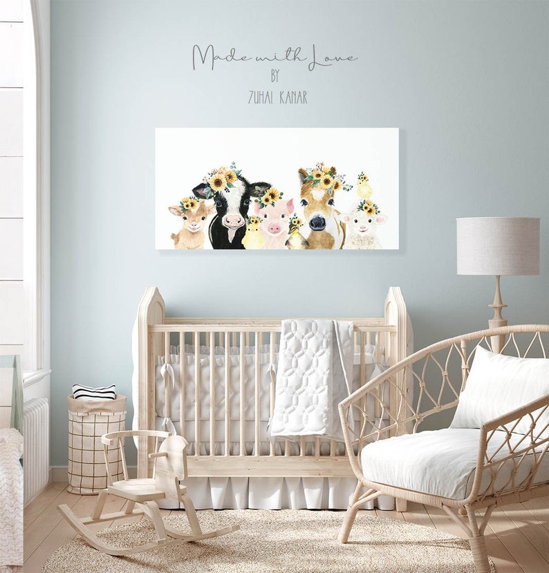 Farm Animal Watercolor Nursery Print, Baby Room Decor image 10