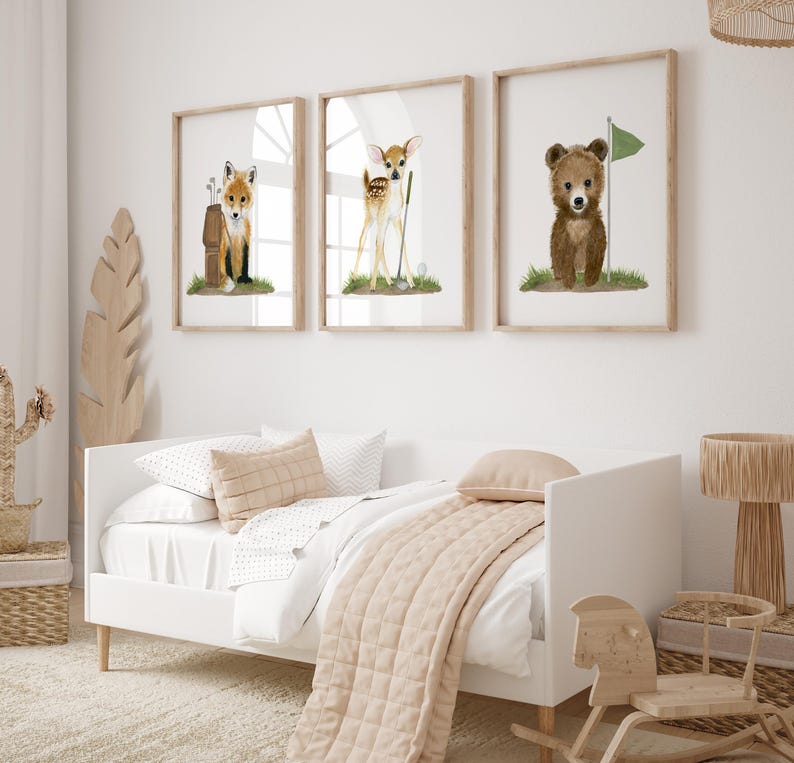 Woodland Animals Golf Nursery Prints, Baby Animals Sports Art image 3