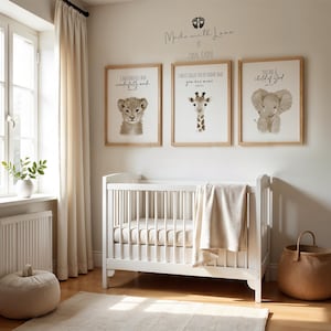 Safari Nursery Prints Set, Baby Animal Watercolor, Bible Verse Art image 3