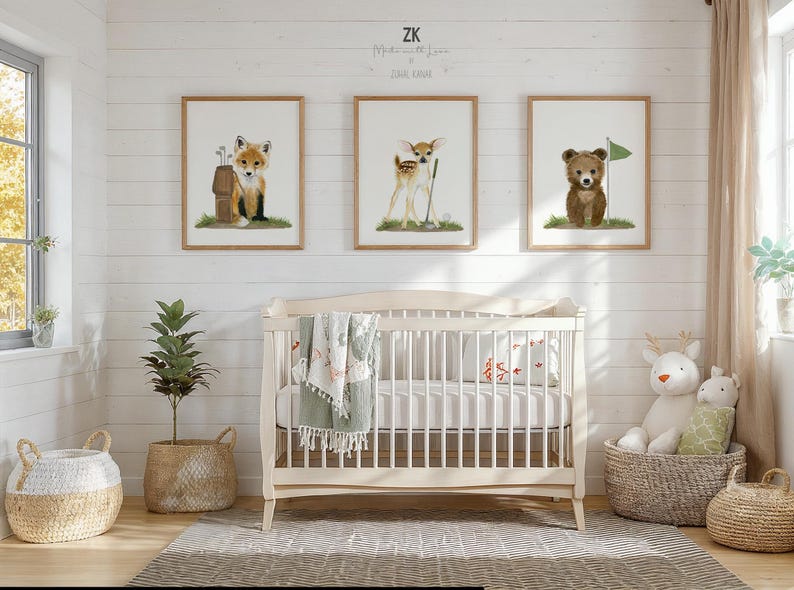 Woodland Animals Golf Nursery Prints, Baby Animals Sports Art image 4
