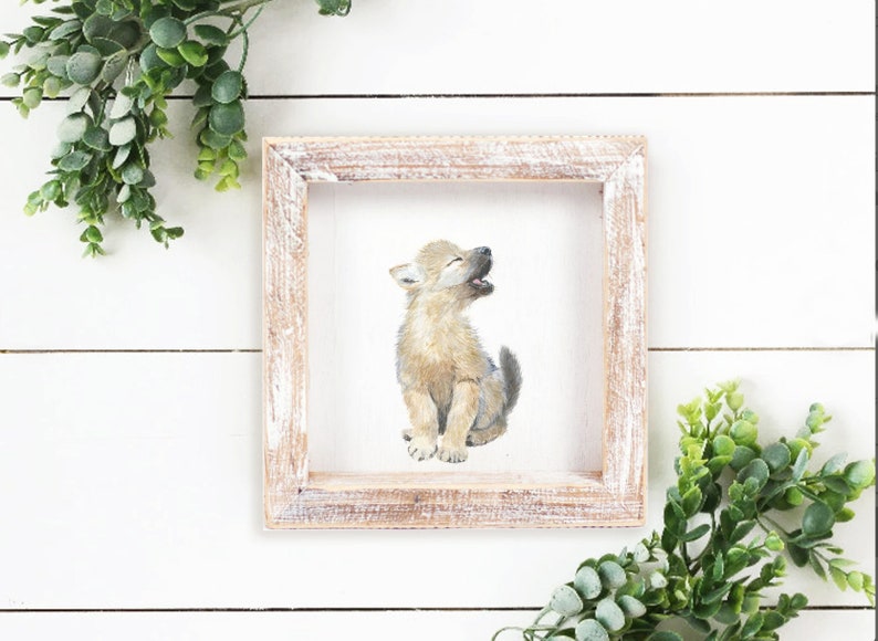 Wolf Nursery Print, Woodland wolf decor, Baby wolf paintings, Wolf cub Nursery Gift boy, Woodland Nursery Wall Decor, Wolf art wall decor image 5