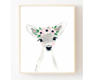 Watercolor fawn in grey tones, Woodland nursery, Animal Paintings, fox cub, Bear, Deer, watercolor animal, kids posters, prints, woodland