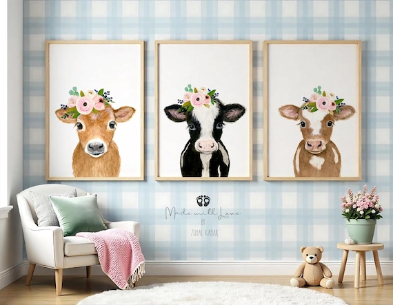 子供の牛の絵画 木製フレーム付き 子供の牛の絵画 木製フレーム付き 子供の牛の絵画 木製フレーム付き