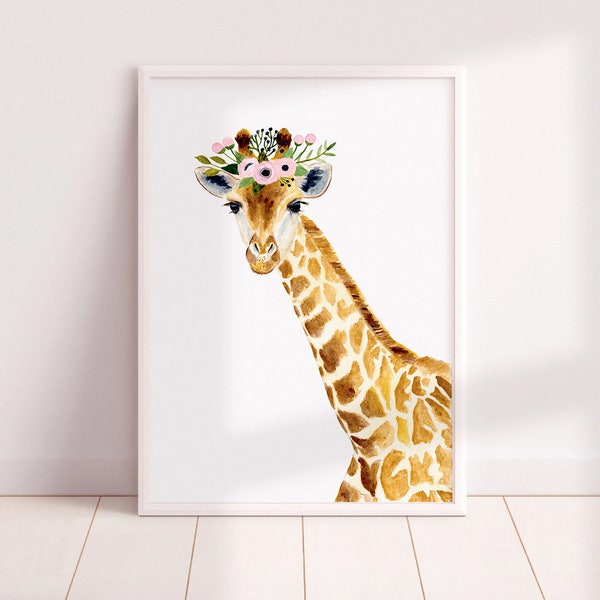 Watercolor giraffe print , safari nursery decor, giraffe paintings, Jungle animal prints, Bany girl nursery gift, giraffe, kids posters