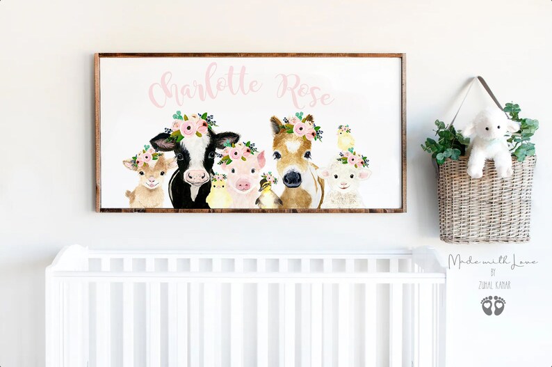 Farm Animal Watercolor Nursery Print, Baby Room Decor image 4