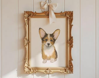 ウェルシュ・コーギーの水彩画アート、ウェルシュ・コーギーの子犬の