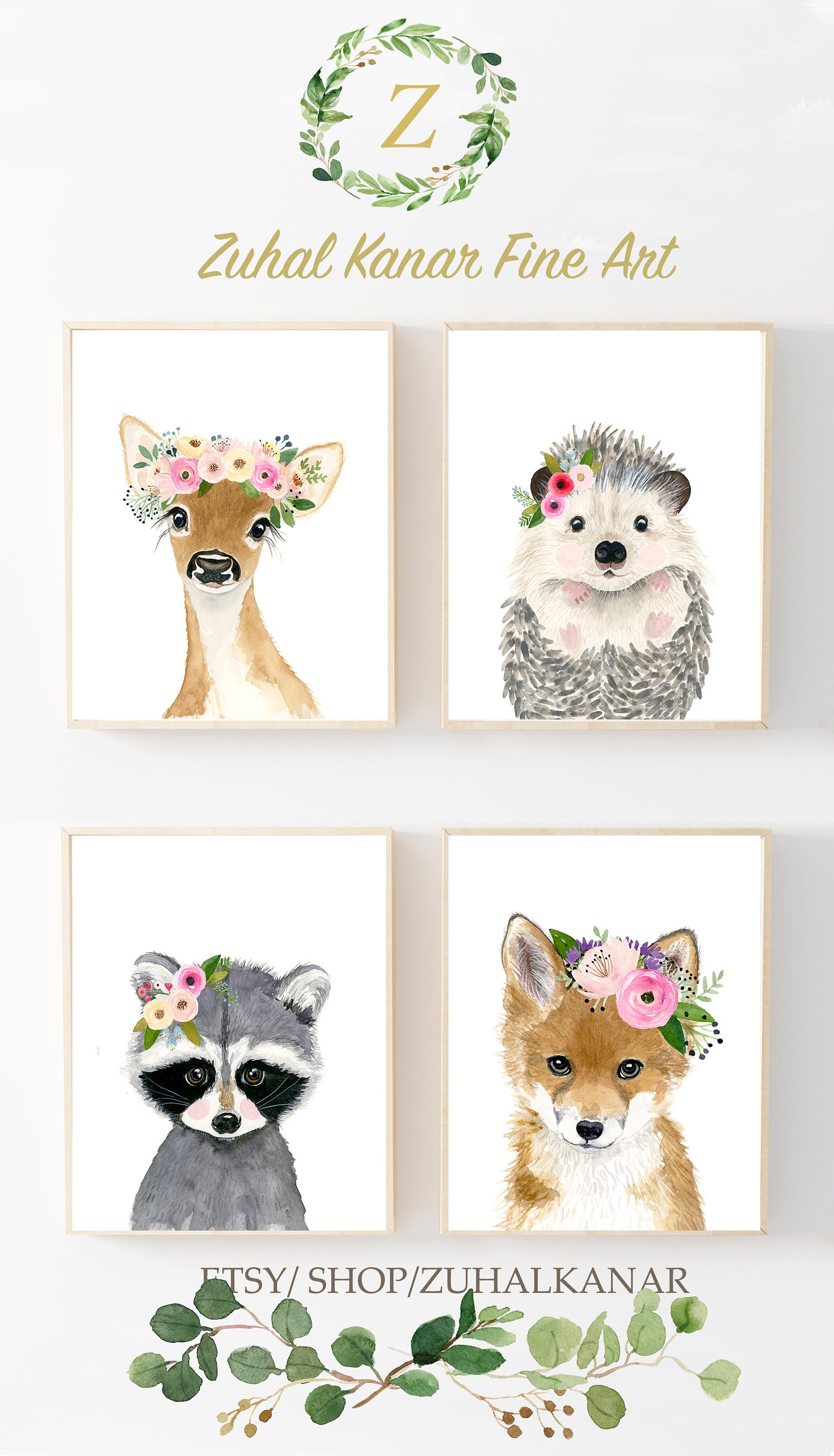Baby animals print set Set of 4 Prints baby girl nursery Etsy