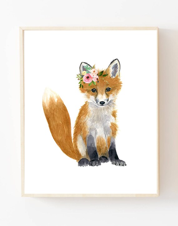 watercolor fox woodland nursery art animal paintings fox etsy