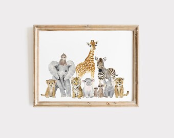 Panoramic Nursery Print, Safari Animal Nursery Art, Safari Animal Watercolor, Jungle Gender Neutral Baby Room Decor, Safari Nursery Print