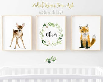 Woodland nursery prints, nursery wall art  Woodland nursery decor Woodland nursery prints woodland baby shower animal print nursery decor