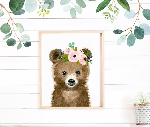 Bear Nursery Print Woodland Nursery Art Bear Art Animal | Etsy