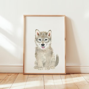 Wolf kwekerij print, boswolf decor, baby wolf schilderijen, wolvenwelp kwekerij cadeau jongen, bosrijke kwekerij wanddecoratie, wolf kunst wand decor