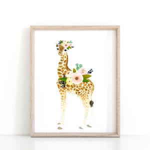 Floral baby giraffe print, Baby giraffe nursery decor, Animal Paintings, watercolor animal, giraffe, giraffe nursery, nursery art