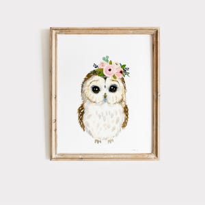 Eulenmalerei in Aquarell Optik, Eulenmalerei, Eulenmalerei, Blumenkinderzimmer, Babyparty-Dekor, Mädchen-Enkelgeschenk Bild 2