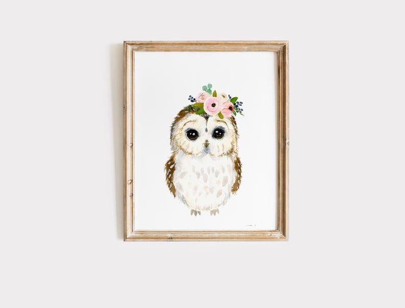 Eulenmalerei in Aquarell Optik, Eulenmalerei, Eulenmalerei, Blumenkinderzimmer, Babyparty-Dekor, Mädchen-Enkelgeschenk Bild 2
