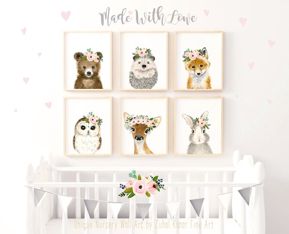 Woodland Nursery Print Set Forest Nursery Decor Girl nursery
