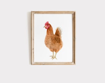 Chicken Watercolor, Farm Animal Print, Housewarming Gift,  Prints, Chicken Art, Nursery Animal Decor, Home Kitchen Decor Chicken kitchen art