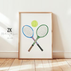 Watercolor Tennis Print, Tennis Ball and racket art, Tennis Posters, Tennis art, Sports Nursery Art, Sports Decor ,Tennis gift, Big boy room