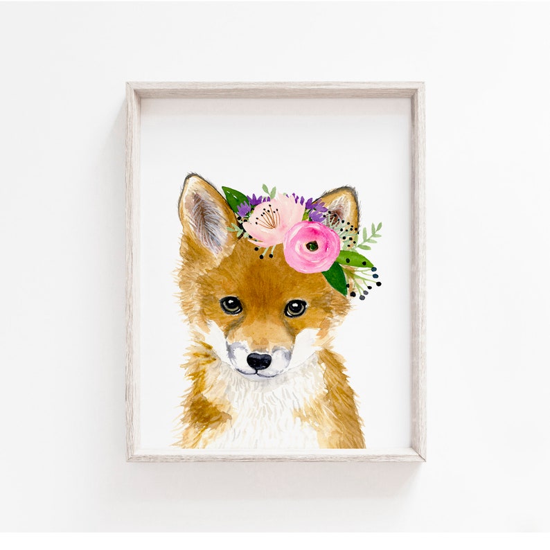 Bebe Renard Floral Renard Aquarelle Woodland Nursery Art Etsy Canada