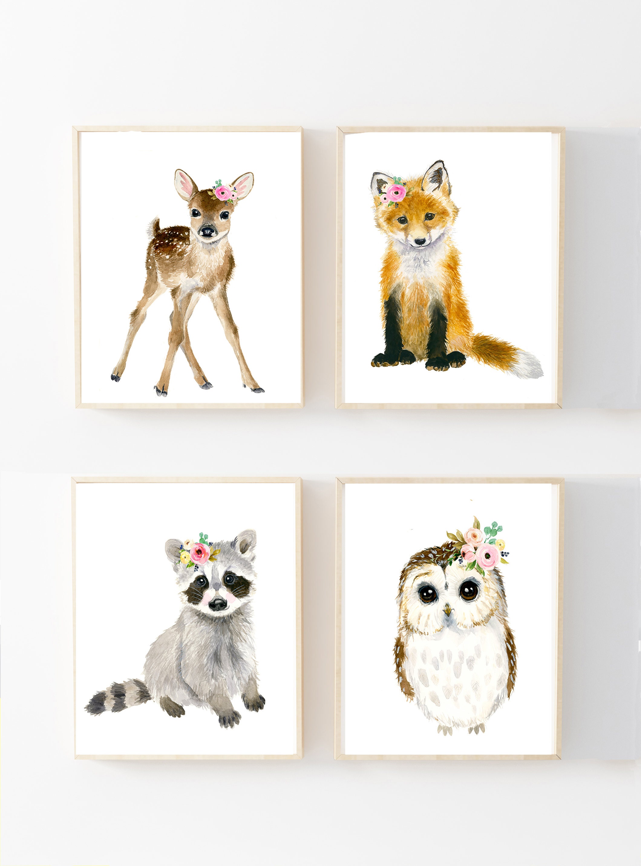 Baby animals print set Set of 4 Prints baby girl nursery Etsy