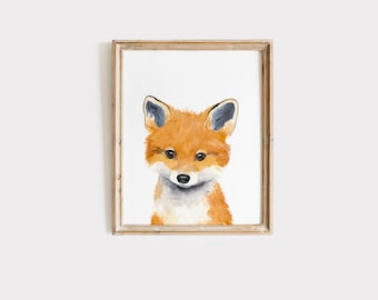 Peinture de renard, impression de renard de chambre d'enfant, peintures d'animal, décoration de chambre d'enfant, chambre de bébé des bois, décoration murale pour enfants, impression d'art pour enfants, chambre de bébé neutre
