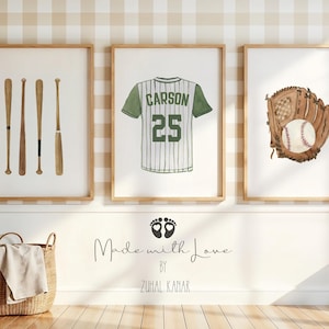 Baseball Personalized Prints, Green Baseball Prints, Boy Green Sports Wall Art, Baseball Print Set, Baseball Wall Art , Sport Nursery