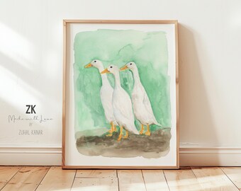 Watercolor Ducks Print, Ducks Nursery Art Print, Duck Nursery Print, Duck Farm Nursery, Duck Painting, Vintage Style Nursery Prints