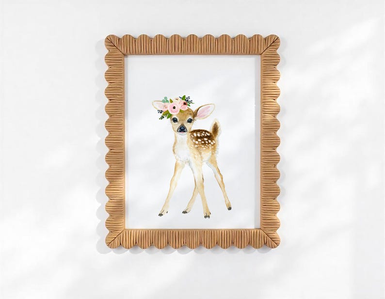 Woodland nursery deer decor, Woodland Nursery gift, Deer fawn Painting, deer fawn, Deer baby girl nursery fawn, deer nursery, deer painting image 3