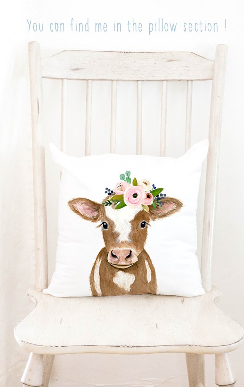 Cow Painting Nursery Print Cow Decor Flower Crowned Brown Calf Etsy