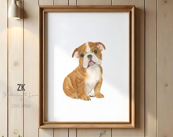 English Bulldog Nursery Print, English Bulldog Puppy Nursery Dog Nursery Print, Bulldog Painting, English Bulldog Painting, Nursery Art Gift