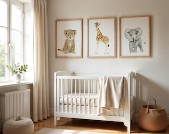 Safari Kinderzimmer Deko, Kinderzimmer Druck 3er Set, Safari Baby Shower, Baby Animal Prints, Dschungel Tier Kinderzimmer, Geschenk Babyshower